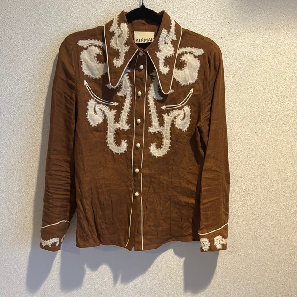 ALEMAIS Women’s Brown Embroidered Shirt